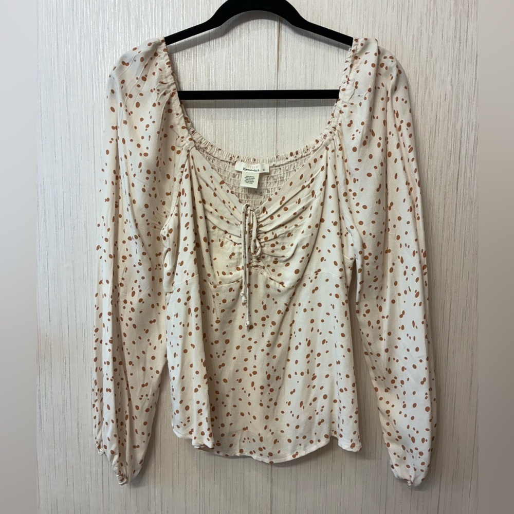 Urban Romantics L Long Sleeve‎ Peasant Top Cottagecore Milkmaid Blouse Spotted